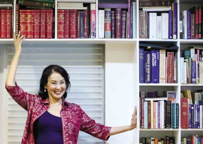 Gemma Cruz-Araneta  in a home filled with books —PHOTOS BY LYN RILLON 