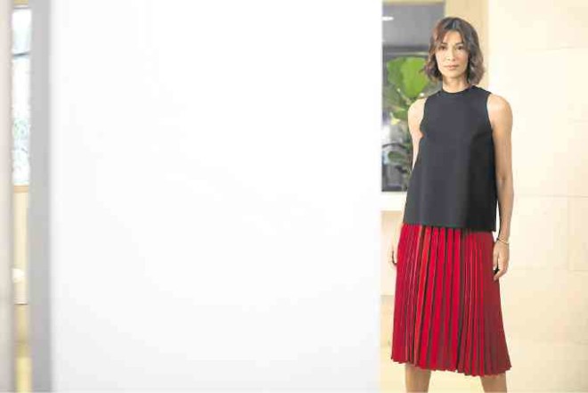 harlan + holden 4bc tank top in black and pleated skirt in red