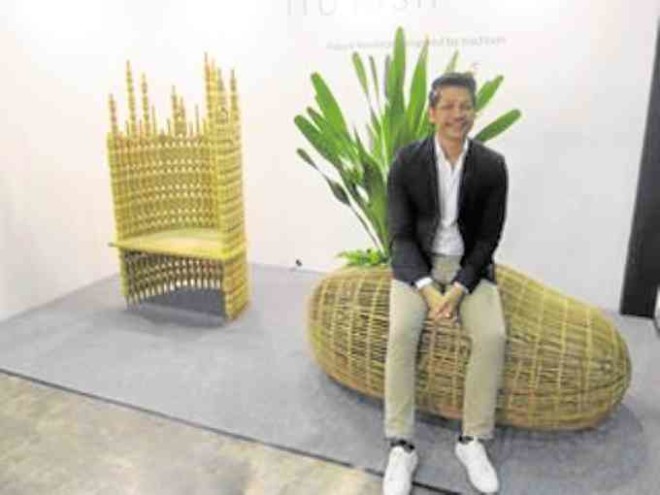 Ito Kishwith two of his designs, Gregoria (left) and Binhi (right) —RAOUL J. CHEE KEE