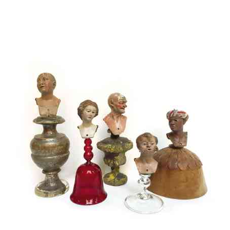 Antique Neapolitan crèche figure heads in terra-cotta with found bases