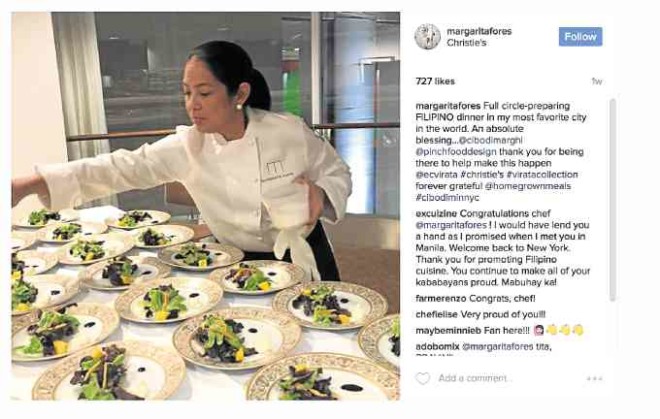 Chef Margarita Fores’ Instagram post showed her preparing food in the New York auction. 