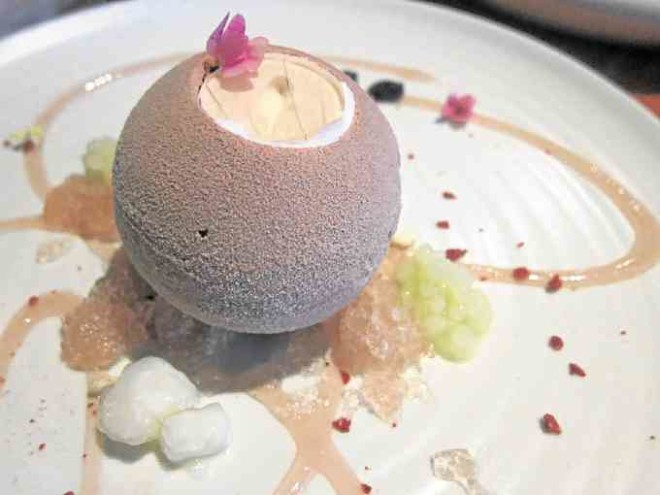 Cassis plum with passionfruit and yuzu at Janice Wong Singapore