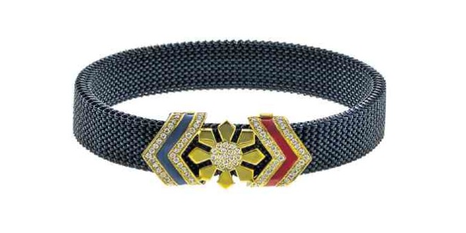 Bracelet of anodized stretch stainless steel with a reinterpreted Philippine flag