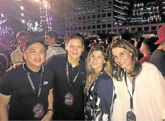 Arnold Vegafria, Anton San Diego, Paloma Urquijo Zobel andmomBea Zobel Jr. at the Coldplay concert —PHOTO FROM SAN DIEGO’S FACEBOOK PAGE