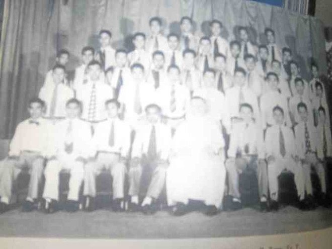 Ateneo de Manila high school class 4-D 1956, with Fr. Paul Campbell, SJ, as class director. The author is seated third from left.