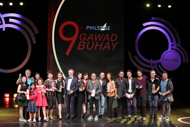 Winners gather on stage at the conclusion of the 9th Gawad Buhay, held at the CCP Little Theater. PHOTO BY JILSON SECKLER TIU