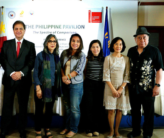 From left to right: Italian Ambassador Massimo Roscigno; Lani Maestro, participating artist; Senator Legarda, visionary and principal advocate of the Philippines’ participation in the Venice Biennale; Joselina Cruz, curator of the 2017 Philippine Pavilion; Department of Foreign Affairs Undersecretary Linglingay Lacanlale; and National Commission for Culture and the Arts Chairperson and Philippine Pavilion Commissioner Virgilio Almario.