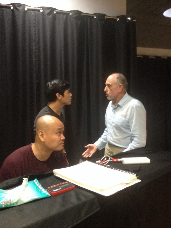 “You're a millisecond late.” Gerald Santos with Claude-Michel Schönberg and pianist Ceejay Javier at the final callback.
