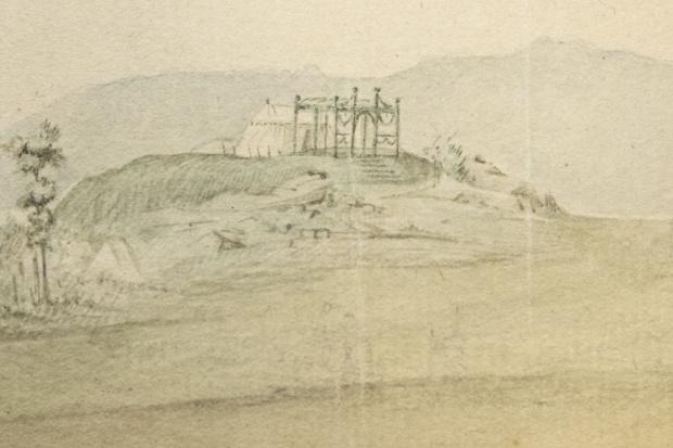Watercolor of George Washington command post tent