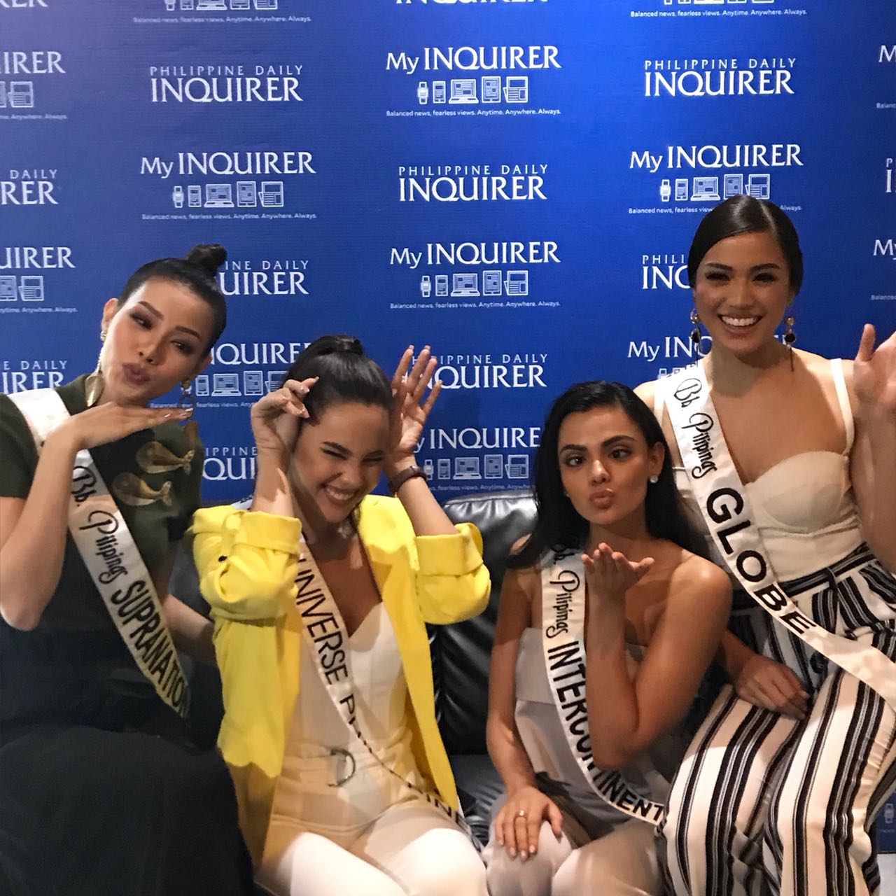 WACKY QUEENS. Newly-crowned Bb Pilipinas 2018 queens show their funny side after their interview with the Inquirer on Monday. Photo by Don Lejano/INQUIRER.net