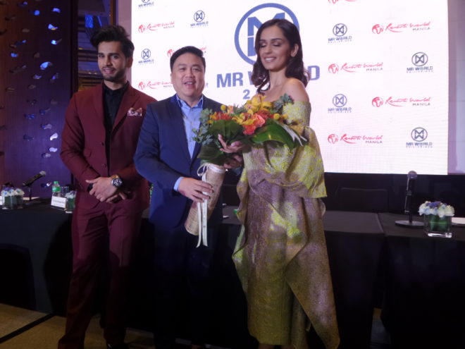 Mister World Rohit Khandelwal, Arnold Vegafria, and Miss World Manushi Chhillar