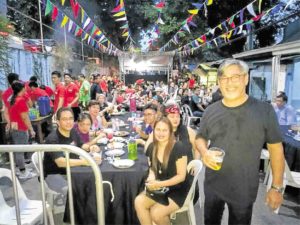 Joel Torre and the festive setting at his JT’sManukan Grille’s 15th anniversary bash