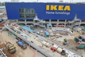 This photo taken on June 22, 2018 shows the under-construction site of an IKEA store in Hyderabad. Furniture giant Ikea is set to open its first store and restaurant in India after years of trying but arguably its most famous item is off the menu -- Swedish meatballs. / AFP PHOTO / NOAH SEELAM / TO GO WITH: Economy-India-Sweden-retail-Ikea, FOCUS by Vishal MANVE