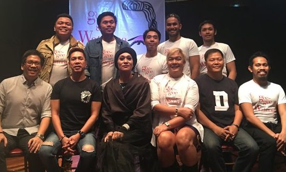 The cast and creative crew of Artist Playground’s “Gee-gee at Waterina,” including (seated, from left) composer and musical director Jesse Lucas, director Andrew de Real, lead stars Roeder Camañag and Norman Peñaflorida, and writer-librettist J. Dennis Teodosio.