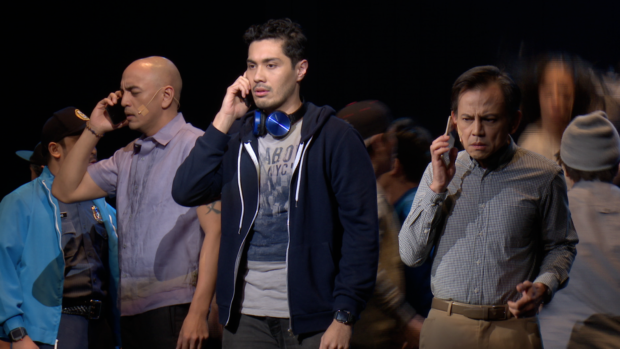 OJ Mariano, Gian Magdangal and Jon Santos in a scene from “Ang Huling El Bimbo,” written by Dingdong Novenario, directed by Dexter Santos and featuring the music of the Eraserheads, with musical direction by Myke Salomon