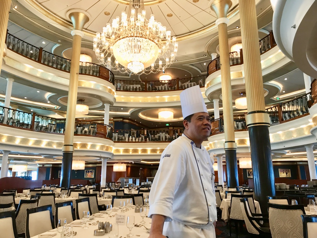 Sous Chef Rene Ereño in the main dining area of the Voyager of the Seas. royal caribbean