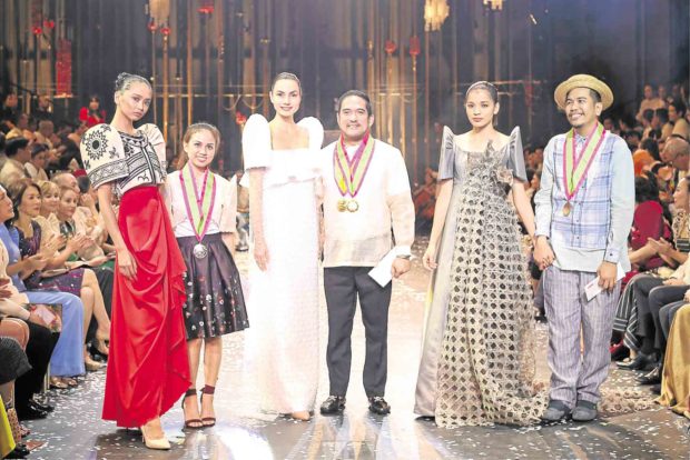 Formal division winners: Tribal tattoo terno by Nenita Morden, illusion tulle terno by Marlon Tuazon and “solihiya”-inspired gown by Michael Joseph Bawar