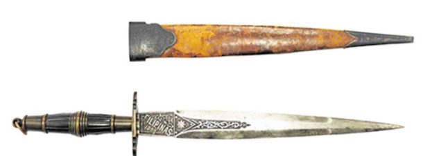 The steel-bladed dagger with a scabbard with the initials “T.B.” for “Tinio” Brigade”