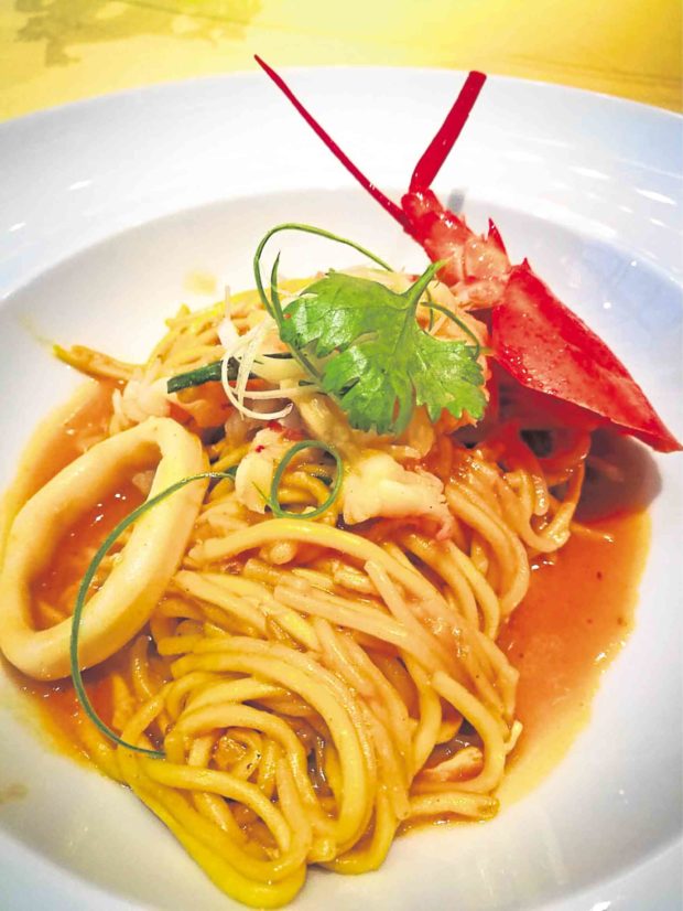 ‘Xiao long bao’ with foie gras, wok-fried lobster Hokkien noodle