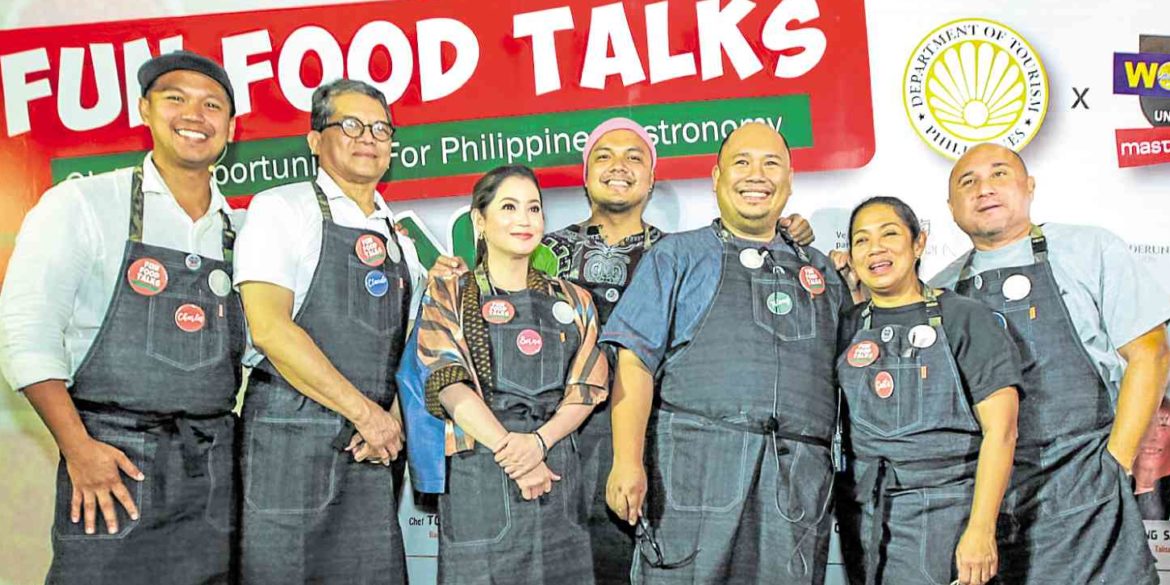 Tourism Secretary Bernadette Romulo-Puyat (third from left) with (from left) chefs Charles Olalia, Claude Tayag, Cunanan, Tatung Sarthou, Margarita Fores and Lanai Tabura
