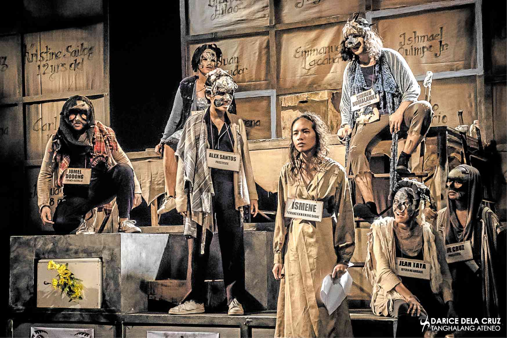 The ensemble of “Antigone vs the People of the Philippines,” with set and costume design by Tata Tuviera