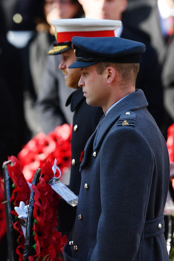 Britain's Prince Harry, Duke of Sussex, (L) and Britain's Prince William, Duke of Cambridge, (R) lay a wreath at the Cenotaph during the Remembrance Sunday ceremony at the Cenotaph on Whitehall in central London, on November 10, 2019. - Remembrance Sunday is an annual commemoration held on the closest Sunday to Armistice Day, November 11, the anniversary of the end of the First World War and services across Commonwealth countries remember servicemen and women who have fallen in the line of duty since WWI
