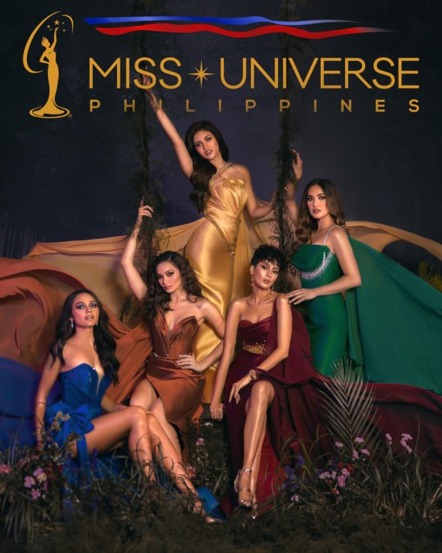 Miss Universe Philippines Rabiya Mateo (center) with her runners up (from left) Pauline Amelinckx, Ysabella Ysmael, Billie Hakenson, and Michele Gumabao