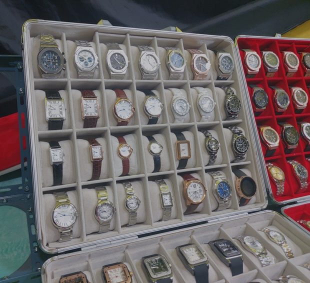 Counterfeit watches that resemble high-priced brands are displayed at Dongdaemun Saebit Market
