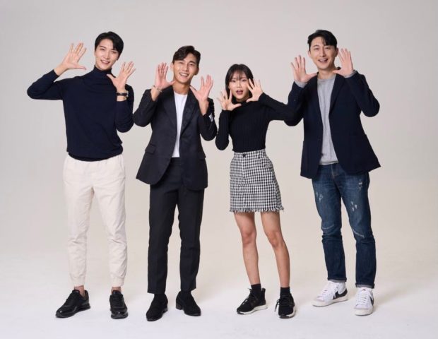 Ryo Chu-hyeop (left), the CEO of Allblanc TV, with other founding members.