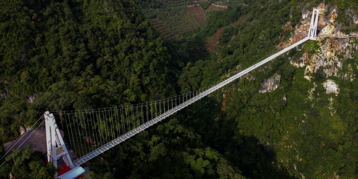 An aerial view of the Bach Long glass bridge at Moc Chau district in Son La province, Vietnam, May 28, 2022. Picture taken with a drone on May 28, 2022. REUTERS/Minh Nguyen