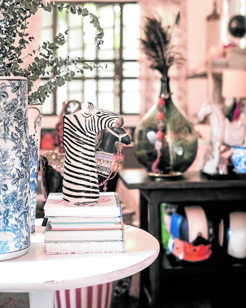 Tall blue and white vase from Japanese surplus shop, zebra vase from Bangkok