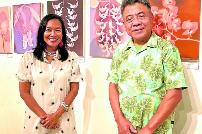Lumen print artist Julia Sumangil with Dr. Jerry Yapo, director of the University of the Philippines Los Baños Office for Initiatives in Culture and Art