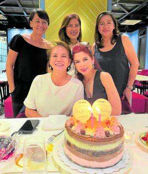 birthday girls Cynthia “Cha” Naval and Sea Princess; standing: Dr. Navs Rivas, Sally Ong, Helen Chua