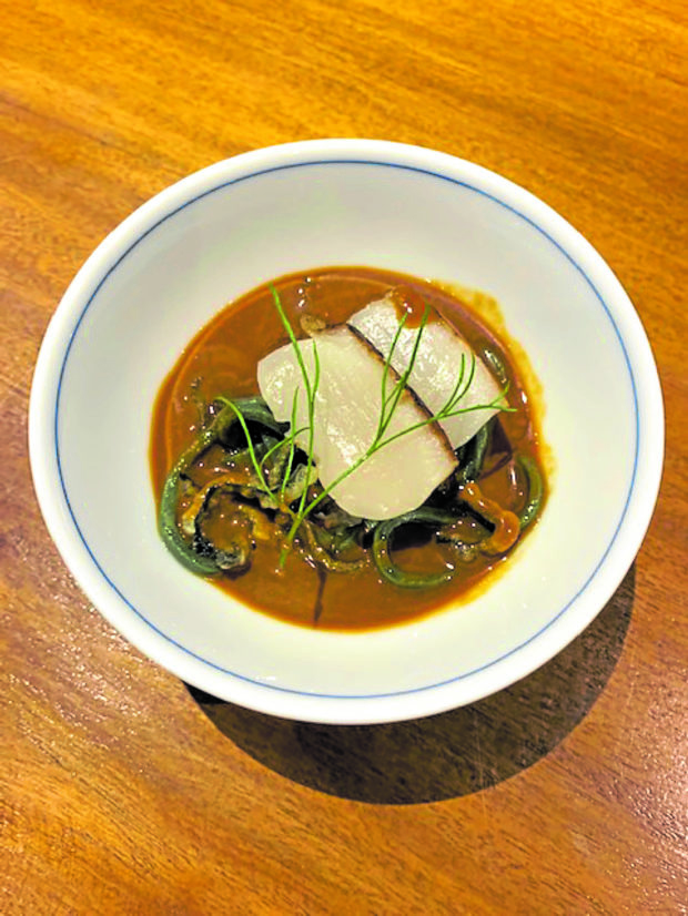 Seared scallops with house-made matcha soba