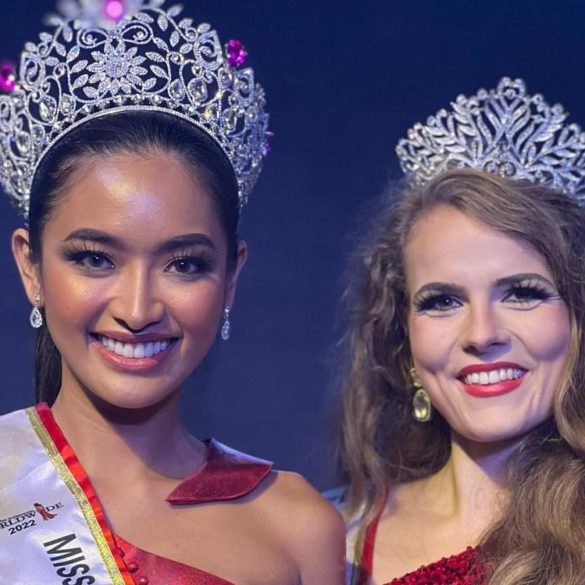 Alexandra Mae Rosales of the Philippines (left) beams after her coronation as Miss Supermodel Worldwide beside first runner-up Kaylee Roxanne Porteges Zwart from the Netherlands./MISS SUPERMODEL WORLDWIDE FACEBOOK PHOTO
