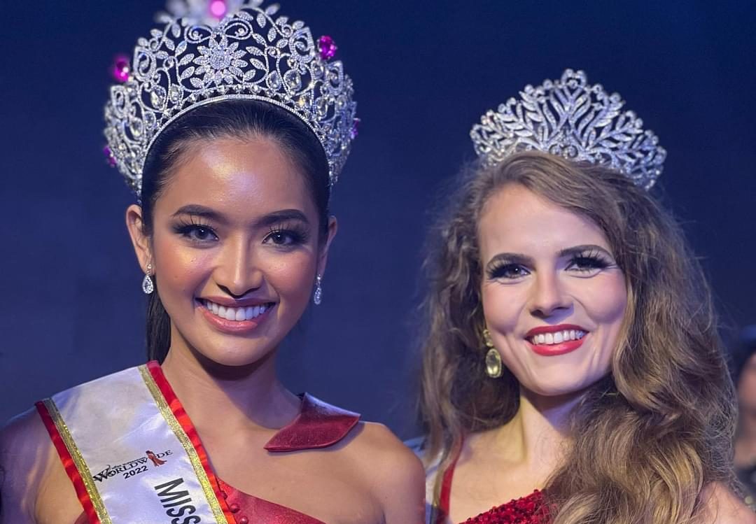 Alexandra Mae Rosales of the Philippines (left) beams after her coronation as Miss Supermodel Worldwide beside first runner-up Kaylee Roxanne Porteges Zwart from the Netherlands./MISS SUPERMODEL WORLDWIDE FACEBOOK PHOTO