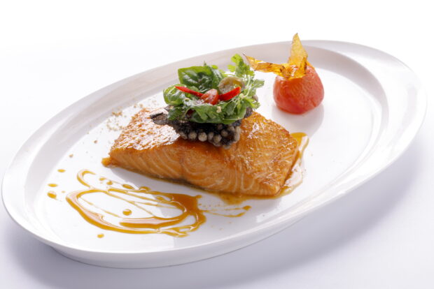 Chef’s Famous Melting Salmon with Asian herb relish, and red and white miso