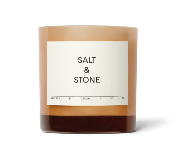 brown candle salt and stone