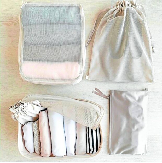Roll your clothes, instead of folding them, to save space.—@minimalistmeblog Instagram