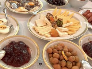 cheese jam and olives in Turkish breakfast