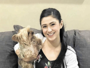 Carla Abellana with her Welsh corgi, Sunny; Jack Russel terrier, Patches; and Yorkshire terrier, Bubbly