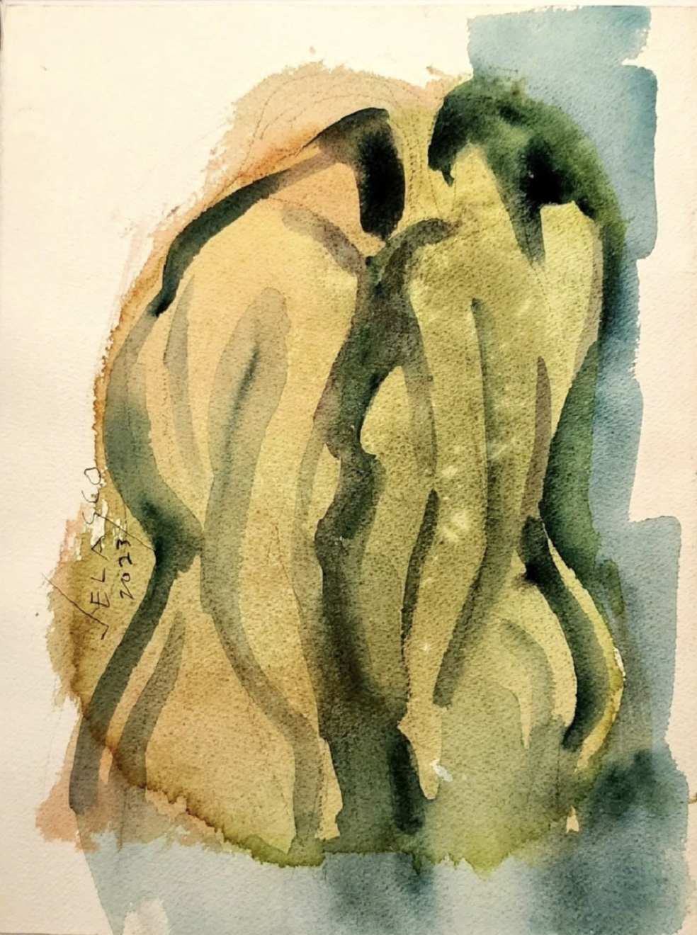 two nude watercolor figures 