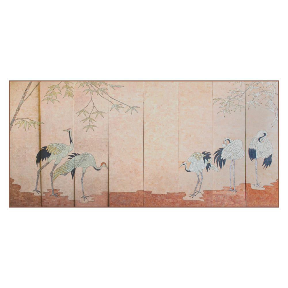 asian screen with storks