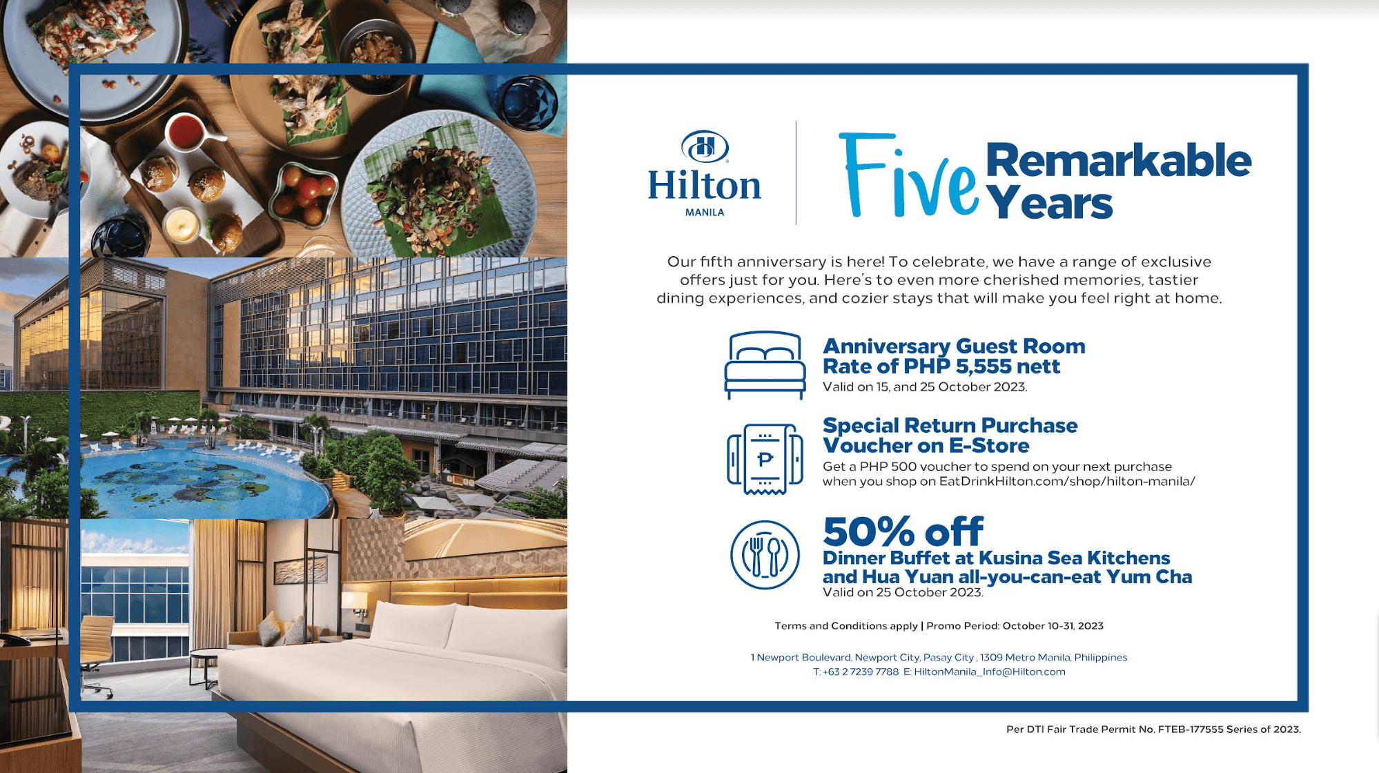 Hilton Manila marks 5th year anniversary with exclusive anniversary promotions