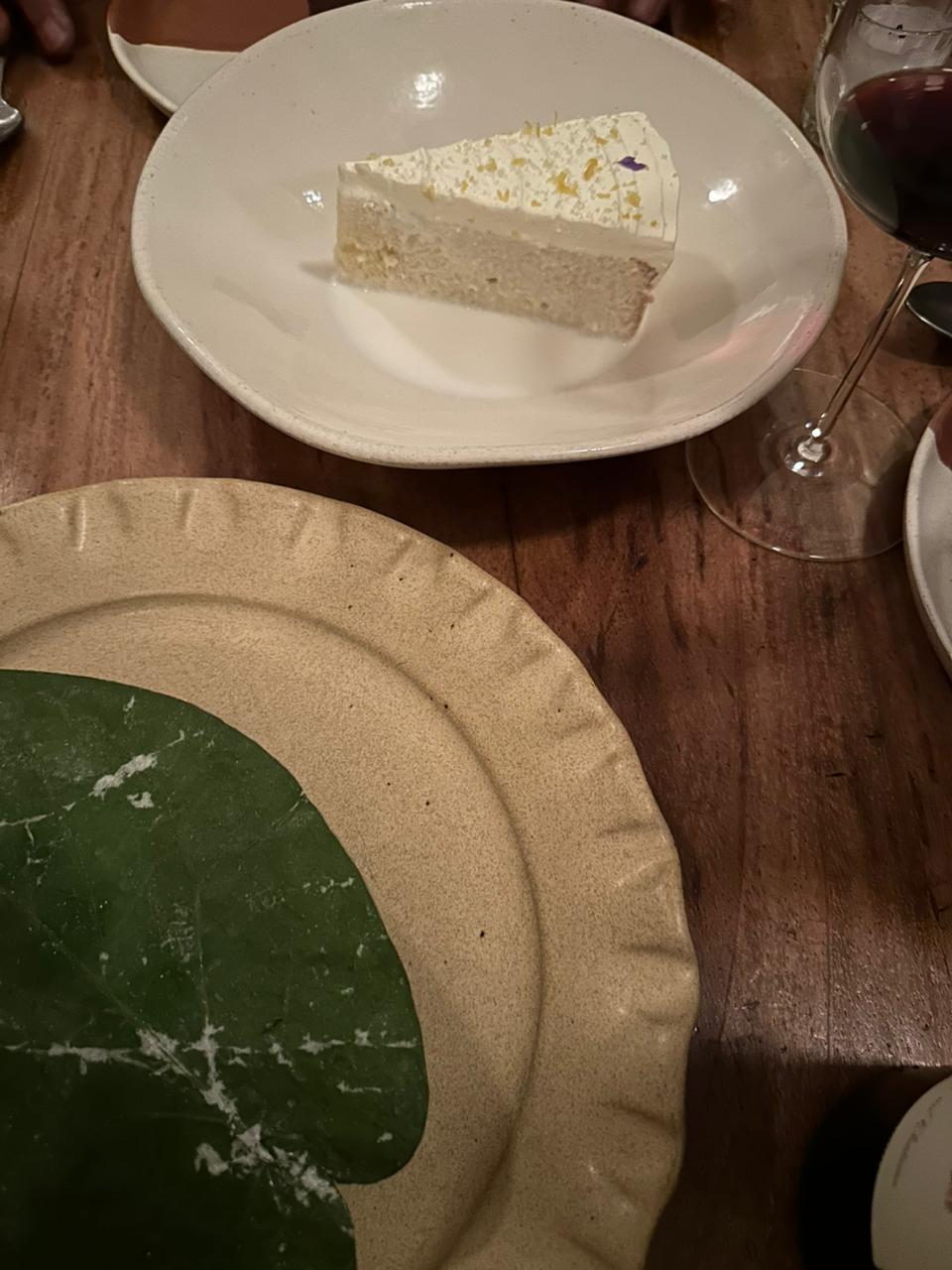 Two desserts from Rosetta- (bottom) Hoja santa and criollo white bean cacao, and (top) Lavender tres leches cake