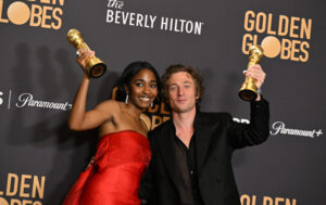 81st Golden Globe Awards winners Ayo Edebiri and Jeremy Allen White | Photo courtesy of Robyn BECK via AFP