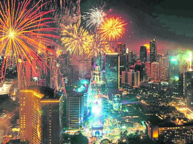 Ayala in Makati City lights up on New Year’s Eve.