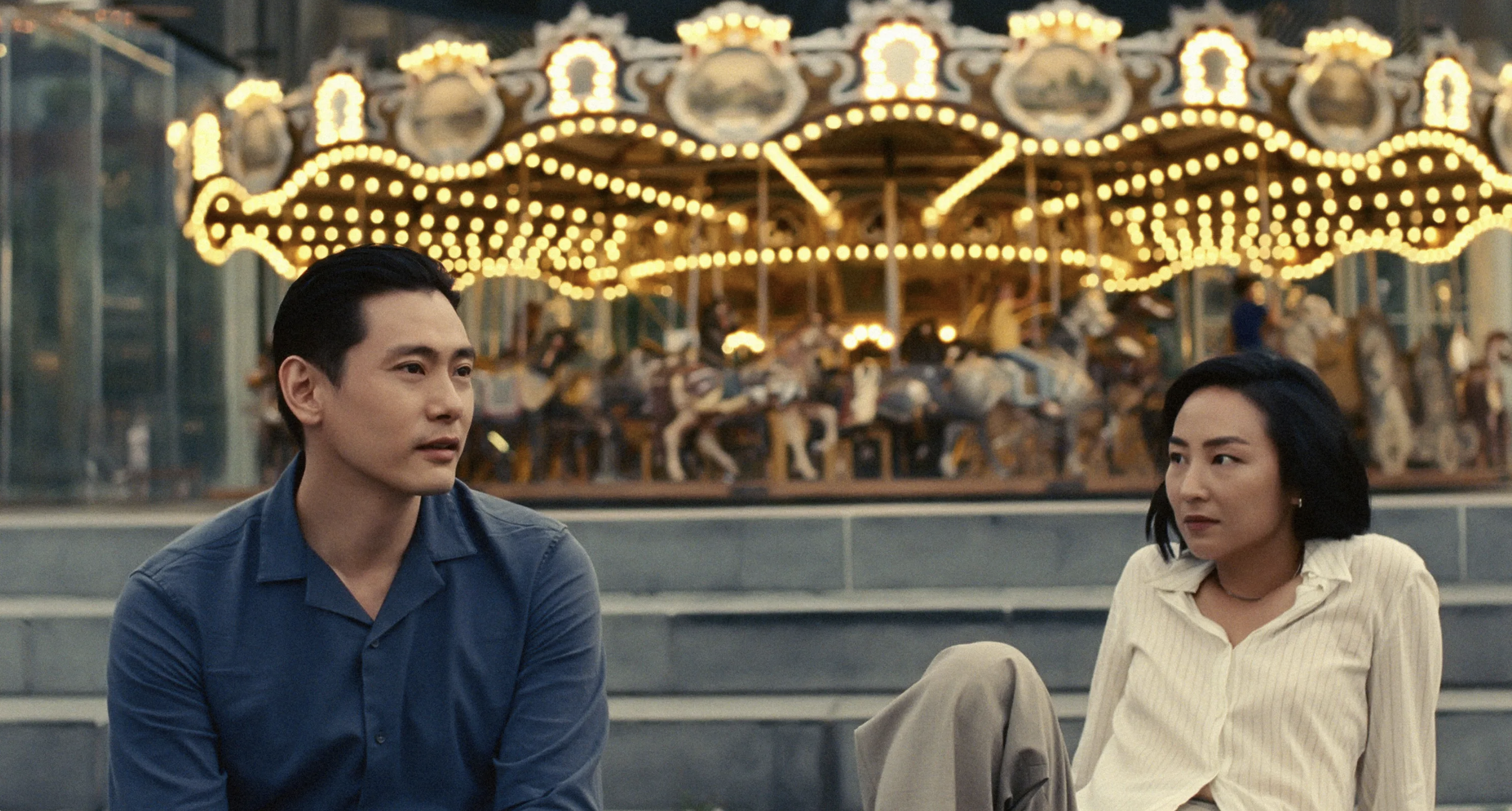 Greta Lee and Teo Yoo in “Past Lives”