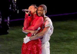 Alicia Keys and Usher during the Super Bowl LVIII Halftime Show