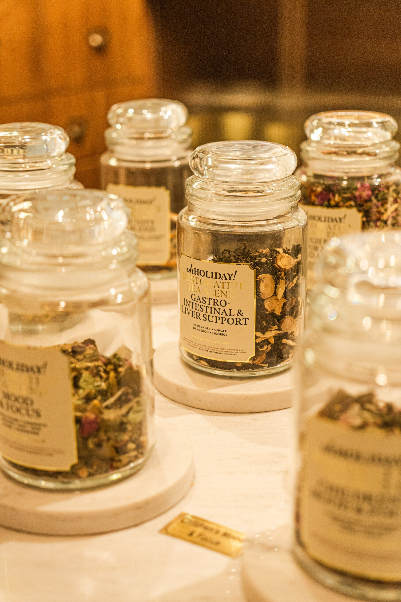 Various blends of herbs populate the shelves of Rodrigo’s apothecary ‘Oh Holiday!’
